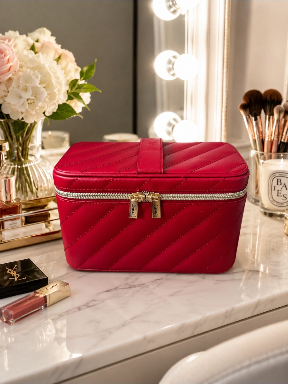 YSL Beauté Red Quilted Zebra Vanity Case